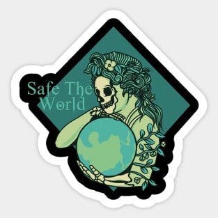 SAFE THE WORLD, band merchandise, skull design, skate design Sticker